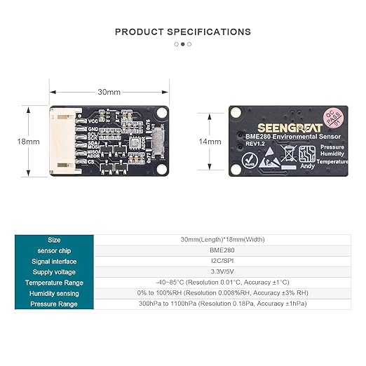 BME280 Environmental Sensor, Temperature Humidity Pressure Module, High Accuracy, I2C/SPI Interface,Compatible with Arduino/Raspberry Pi/STM32 - Image 6