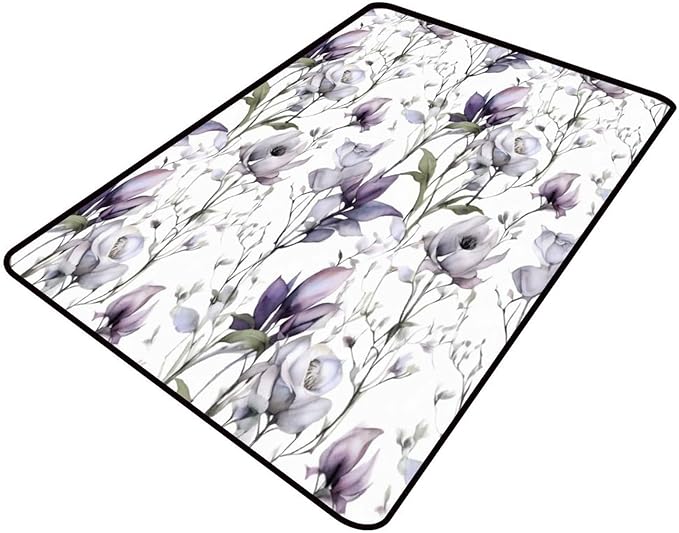 Watercolor Floral Runner: Moisture Barrier Area Rug for Living Room/Bedroom Fade, Flame, Stain Resistant, Quick Dry, Waterproof Floor Carpet, 78 x 120 Inch by Snarena