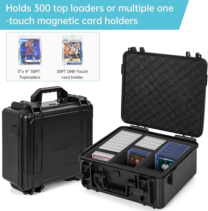 Waterproof Toploader Storage Box for 3" x 4" 35pt Rigid Card, Trading Card Case Holds 300 Toploaders, Sports Card Storage Boxes with 3 EVA Divider - Image 5