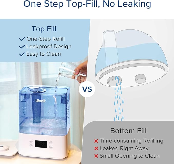 LEVOIT Classic300S Ultrasonic Smart Top Fill Humidifier, Extra Large 6L Tank for Whole Family, APP & Voice Control, Essential Oil Diffuser, Humidity Setting with Sensor, Quiet Sleep Mode, Night Light - Image 8