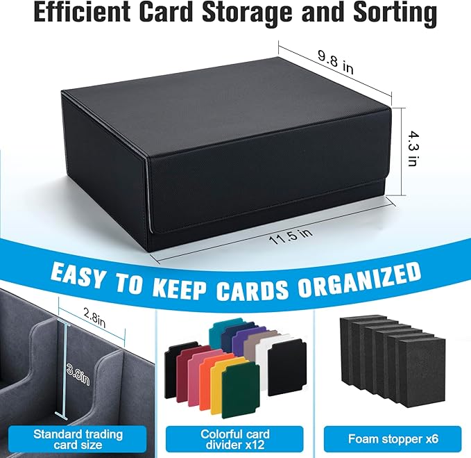 Trading Card Storage Box with 12 Dividers and 6 Foam Stoppers, Large Capacity Sturdy Leather Strong Magnetic Closure MTG Commander Deck Box, Case for TCG MTG Sport Card (Holds 1800+) - Image 4