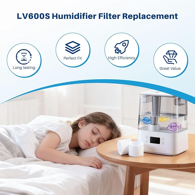 Top Fill Humidifier Filter Replacement for LEVOIT Classic160, Dual150, Dual200S, Classic300(S), LV600S, OasisMist 450S, Superior6000S Series Humidifiers to improve Humidification- 20 Filters + 6 Fishs - Image 7
