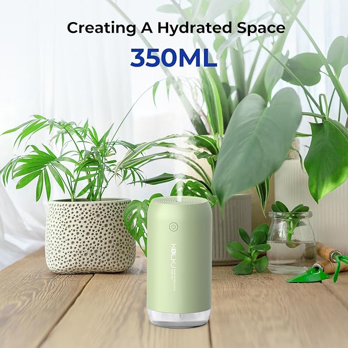 Portable Mini Humidifier, KQLKJ 350ml Small Cool Mist Humidifiers, USB Personal Desktop Humidifier for Bedroom Car Office Travel with Auto Shut-Off & 2 Mist Modes (Green) - Image 6
