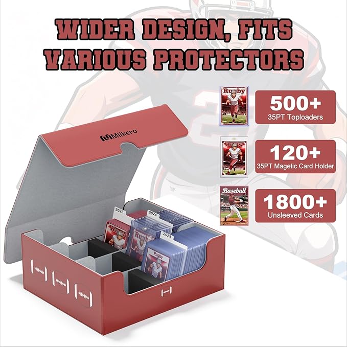Mlikero Football Card Storage Box, Trading Card Storage Box Oversized Fits Toploaders, Magnetic Closure Sports Card Case for Football Cards 2025 (Holds 500+ Toploaders) - Image 3