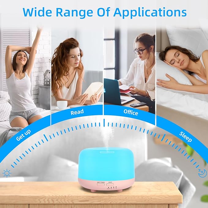 300ML Essential Oil Diffuser, Cool Mist Small Diffuser with Remote Control, 7 Color Changing LED Light, 4 Timer Settings,Waterless Safety Shut Off, for Bedroom, Room, Office(Pink) - Image 6