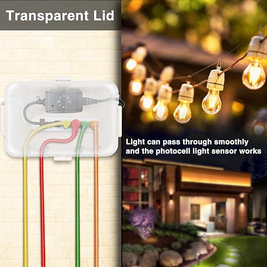 Flemoon Outdoor Electrical Box with Transparent Lid, IP54 Waterproof Electrical Box Outdoor, Large Weatherproof Extension Cord Cover with Clear Cover for Photocell Light Sensor Timer, Outlet, Almond - Image 2