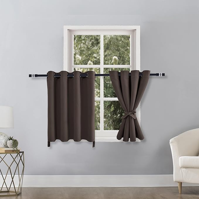 Hiasan RV Blackout Curtains for Bedroom, 52 x 36 Inches Long - Thermal Insulated & Light Blocking Window Curtains for Living Room, 2 Drape Panels Sewn with Tiebacks, Brown - Image 2