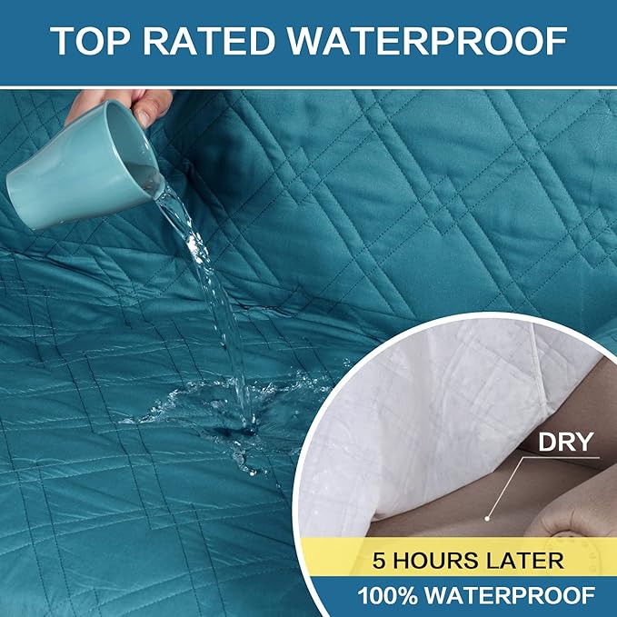 H.VERSAILTEX 100% Waterproof Sofa Slipcover Washable Sofa Cover Non-Slip Couch Cover for 3 Cushion Cover Furniture Protector for Pets Couch Slipcovers with Puppy Paw Silicone Backing(Sofa, Dark Teal) - Image 4