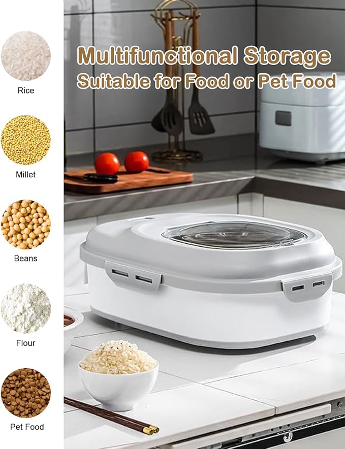 20-50 Lbs Food Storage Container With Wheel, Airtight Locking Lid, Collapsible Rice Container, Flour Storage With Small Container and Scoop, Suitable for Pet Food - Image 6