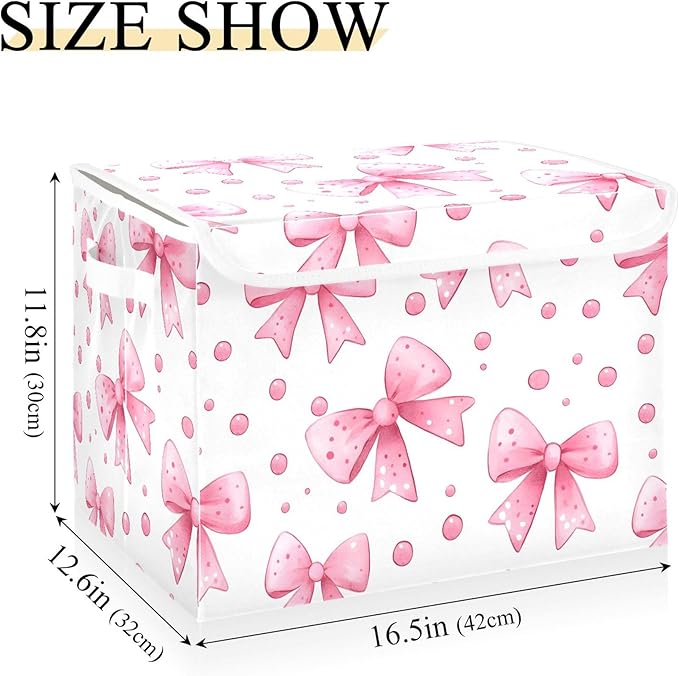 xigua Bows and Polka Dots Storage Bins with Lids and Carrying Handle,Foldable Storage Boxes Organizer Containers Baskets Cube with Cover for Home Bedroom Closet Office - Image 3