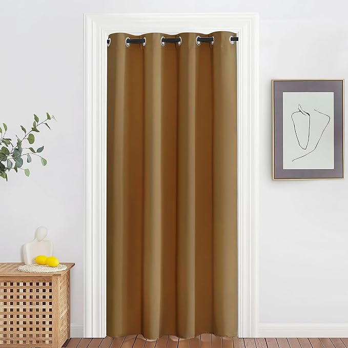 NICETOWN Blackout Doorway Curtain Drape 78 inch Long - Grommet Noise Reducing Thermal Insulated Solid Modern Window Treatments for Bedroom Closet (1 Panel, 52 x 78 Inch, Gold Brown) by NICETOWN