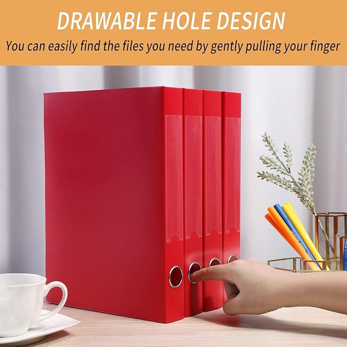 HUA JIE A4 Storage File Boxes Plastic Archives Cases with Lid, File Folder Organizer Document Filing Box for office, Letter Size Paper,31×4×24 cm, Red(Pack of 4) - Image 5