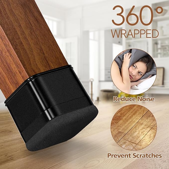 16Pcs Square Chair Leg Floor Protectors with Thickened Felt Pads Silicone Chair Leg Covers Caps to Protect Hardwood Tile Floors Furniture Feet Reduce Noise (Black XS Fit 0.55"-0.75") - Image 5