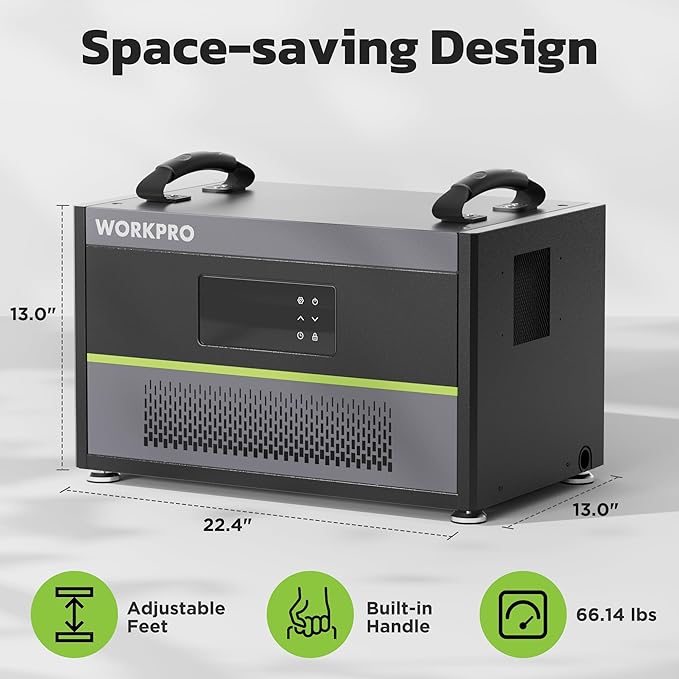 WORKPRO Crawl Space Dehumidifier, 145 Pint Commercial Dehumidifier for Basement, Warehouse and Garage, Covers 6000Sq. Ft, Drain Hose, Automatic Defrost, Memory Starting and Washable Filter - Image 9