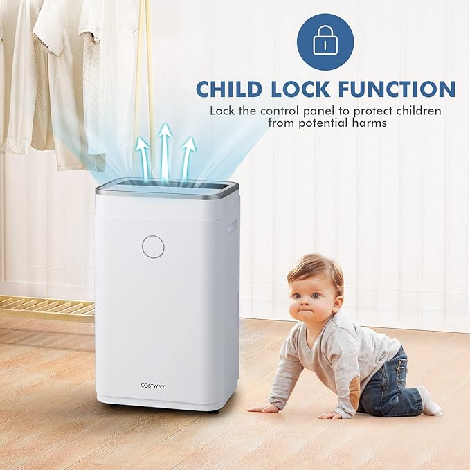 COSTWAY 4000 Sq. Ft Dehumidifier for Basement, 60 Pints Dehumidifier with Drain Hose, 3 Modes, 3-Color Digital Display, 24H Timer, 1.7 Gallon Water Tank, Auto Defrost, Ideal for Home, Large Room - Image 9