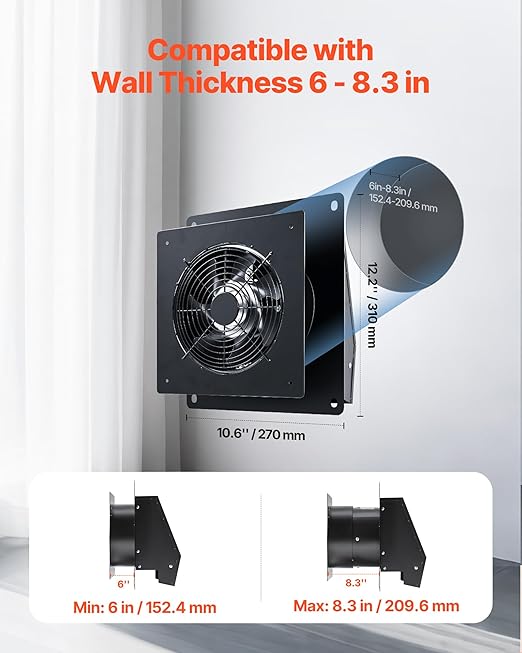 VEVOR Through-The-Wall Ventilation Fan with Cover, 205 CFM, 7-inch Diameter Exhaust Fan Hose, Adjustable Duct for Kitchen, Living & Laundry Room Workshop - Image 2
