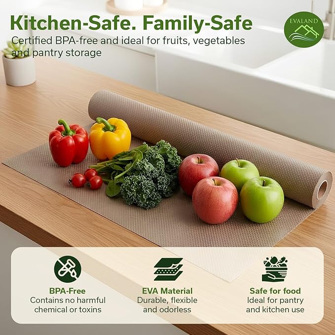 EVALAND Shelf Liners for Kitchen Cabinets Non-Adhesive 12" x 33 FT Beige Drawer Liner Non Slip, Washable Cabinet Liner, Waterproof Shelf Liners for Cabinets, Refrigerator Bathroom Pantry Cabinet Mat - Image 7