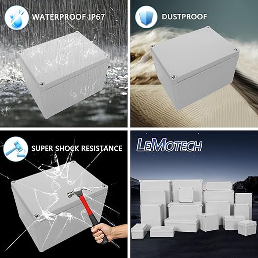 LeMotech Junction Box IP67 Waterproof Dustproof ABS Plastic Project Box for Electrical Outdoor Enclosure Gray 7.9 x 5.9 x 5.1 inch (200 x 150 x 130 mm) - Image 8