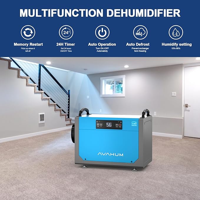 Crawl Space Dehumidifier 113 Pint Commercial Dehumidifier Energy Star Efficient Certified for Basement,Whole House with Drain Hose,Large Capacity, Water Damage Unit,Portable, Auto Defrost - Image 3
