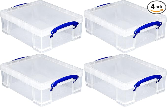 Really Useful Box 4 Pack Storage Bins, Clear Plastic Stackable Organizing Totes, 8.1 Liter by ReallyUsefulBox