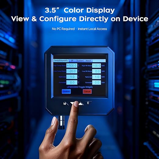 Ethernet Server Room Temperature Monitor, PoE Server Rack Temperature Humidity Sensor with Web Interface, SNMP Modbus MQTT Support, Dual Power, IP55, Data Logging, Alarm & Relay Output - Image 2