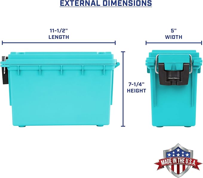 Sheffield 12633 Ammo Storage Box, Stackable .30 Cal Field Boxes, Water and Dust Resistant, Lockable Storage Box with Handle, Secures Hunting Gear, Supplies, and Bullets, Made in USA, Teal, 1-Pack - Image 2