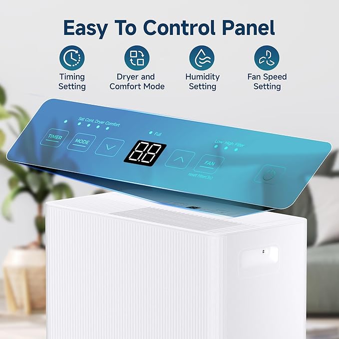 35 Pints Dehumidifier for Basement with Drain Hose,3000 Sq.Ft Dehumidifiers for Home,With 24-Hour Timer Function,Automatic Defrost,Multiple Dehumidification Modes,Suitable for Large Rooms - Image 3