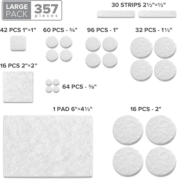 357 pcs White Felt Furniture Pads X-Protector! Huge Quantity of Furniture Pads for Hardwood Floors with Many Big Sizes – Your Ideal Wood Floor Protectors for Furniture. Protect Any Type of Hard Floor! - Image 5