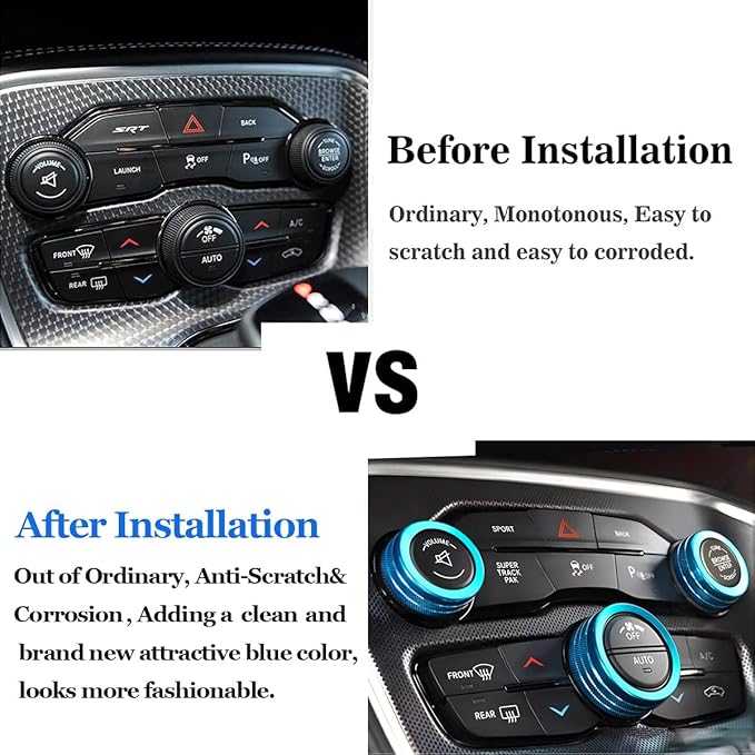 Auprite Climate Control Knob Covers for Challenger Accessories 2015-2023 2024, for Dodge Charger 2015-2023 2024, for Dodge Chrysler 300/300s 2015-2024,3Pcs Kit (Light Blue) - Image 4