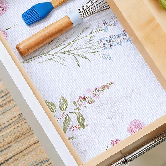 Floral Shelf Liner for Kitchen Cabinets Non Adhesive Drawer Liners Non Slip Cupboard Liner Flower Cabinet Liners Strong Grip Kitchen Shelves Dresser Waterproof Easy to Clean 12IN x 16.4FT - Image 2