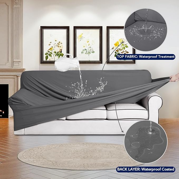 PureFit 100% Dual Waterproof Couch Cover Slipcovers for Couches and Sofas - Stretch Non Slip Fleece Sofa Covers Washable, Leakproof Furniture Protector for Kids, Pets, Dog (Sofa, Gray) - Image 3