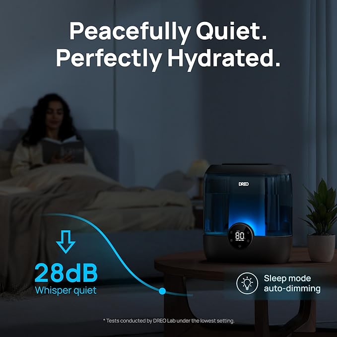 DREO 6L Top Fill Humidifiers for Bedroom, 60H Runtime 28 dB Quiet Supersized Cool Mist Air Humidifiers for Large Room, Baby Nursery, Plant, Indoor, Night Light, Easy to Clean, Precise Humidity Control - Image 6
