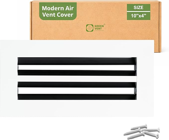Modern Air Vent Cover 10x4 (Duct Opening) – Aluminum Linear Slot Diffuser, Decorative White HVAC Register with Slim Design for Wall & Ceiling, Quiet & Adjustable Airflow by GREENVENT