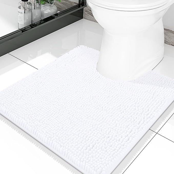 Smiry Luxury Chenille Toilet Rugs U-Shaped 20x20, Soft Absorbent Non-Slip Contour Bathroom Rugs for Toilet, Machine Washable Contoured Bath Mats, White by Smiry