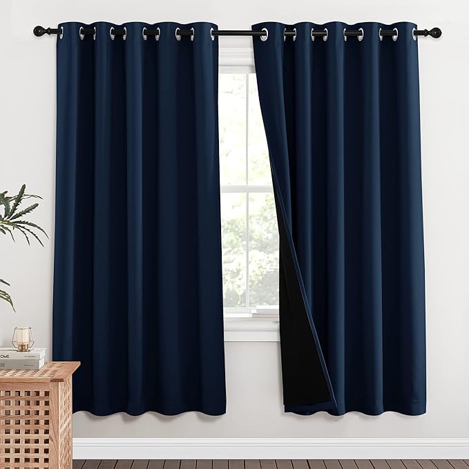NICETOWN Full Shade Curtain Panels, Pair of Energy Smart & Noise Blocking Out Blackout Drapes for Apartment Window, Thermal Insulated Guest Room Lined Window Dressing(Navy Blue, 62 x 72 inch) - Image 2