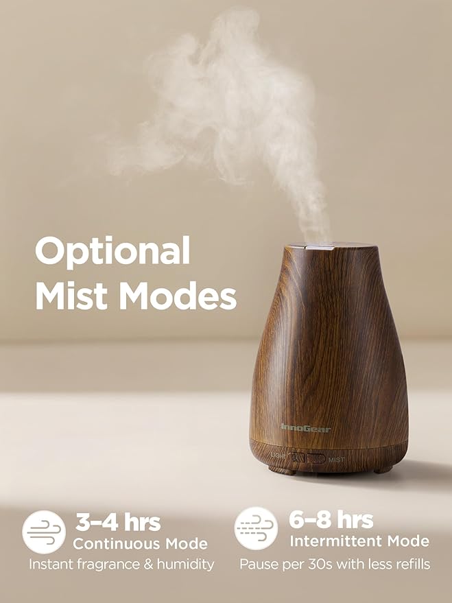 InnoGear Essential Oil Diffuser, Ultrasonic Diffusers for Home Aromatherapy Humidifier for Bedroom Room 7 Colors LED 2 Mist Mode Auto Off, Bronze - Image 3