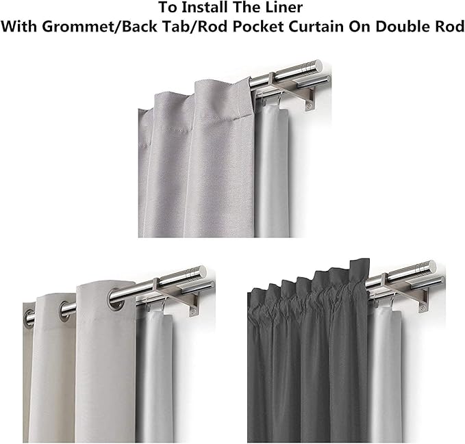 DriftAway Thermal Insulated 100 Percent Darkening Blackout Curtain Liner 2 Panels Each Liner Size 50 Inch by 50 Inch Rings Included Off White Panel - Image 6