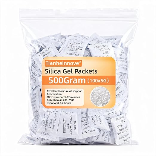 100-Pack 5Gram Silica Gel Packets - Desiccant Packs for Storage, Moisture Absorbers for Electronic Products, Jewelry, Cameras, Clothes, Books, Iron Tools, Precision Instruments by TIANHEINNOVE