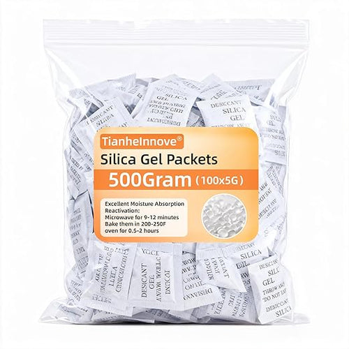 100-Pack 5Gram Silica Gel Packets - Desiccant Packs for Storage, Moisture Absorbers for Electronic Products, Jewelry, Cameras, Clothes, Books, Iron Tools, Precision Instruments by TIANHEINNOVE