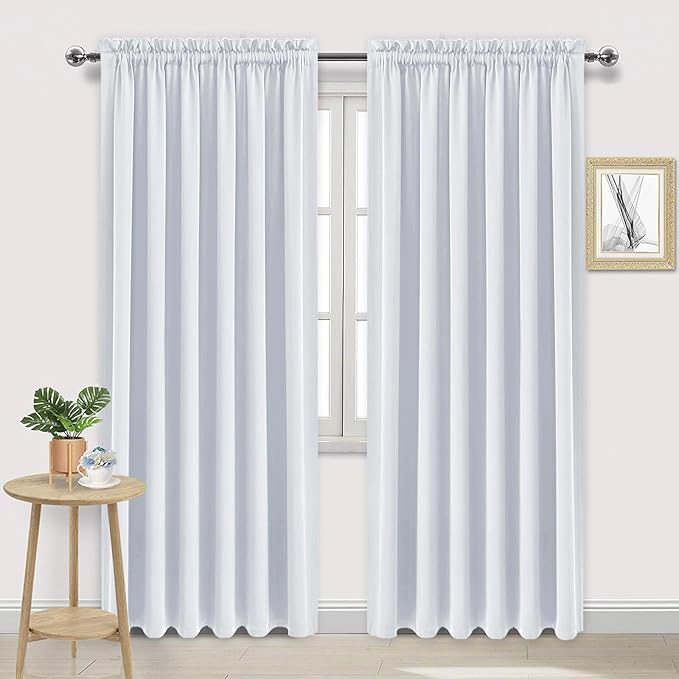 DWCN White Room Darkening Curtains for Bedroom, 60 x 84 inches Long - Energy Saving Privacy Window Drapes, Set of 2 Rod Pocket Curtain Panels by DWCN