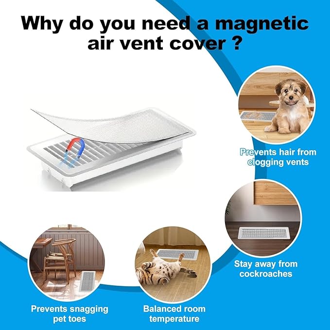 6-Pack White Magnetic Vent Covers 5x11 Inch - Universal Fit for Floor, Wall & Ceiling Registers (5"-6" Width x 11"-12"Length) | High Airflow Mesh Design | Tool-Free Easy Installation - Image 4