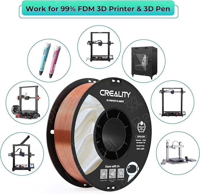 Creality Silk PLA 3D Printer Filament, Silk Shiny Metallic PLA Filament 1.75mm, Clog-Free Metallic Texture, +/-0.02mm, 3D Printing Filament 1KG/2.2lb (Red Copper) - Image 5