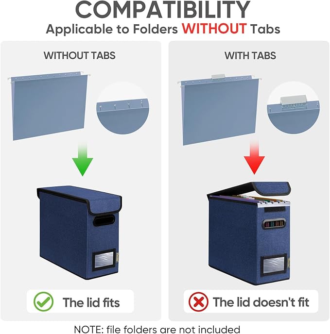 BALEINE File Organizer Box with Lid, Collapsible File Folder Organizer with Plastic Slide, Hanging File Folder Box for Office Document Storage (2 Pack, Blue, S) - Image 3
