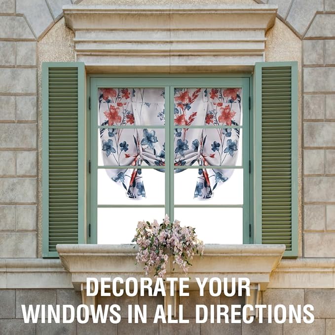 H.VERSAILTEX Double Sided Floral Pattern Printed Tie Up Curtains Thermal Insulated Blackout Short Curtain Bathroom Curtain Rod Pocket Panel, Reversible in Blue/Coral, 42 inches W x 63 inches L - Image 8