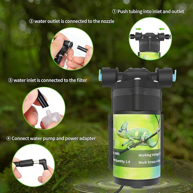 Reptile Mister System, External Timer & 360° Adjustable Nozzle, Humidifier for Reptiles, Amphibians, Rainforest Plants and Aquariums - Image 4