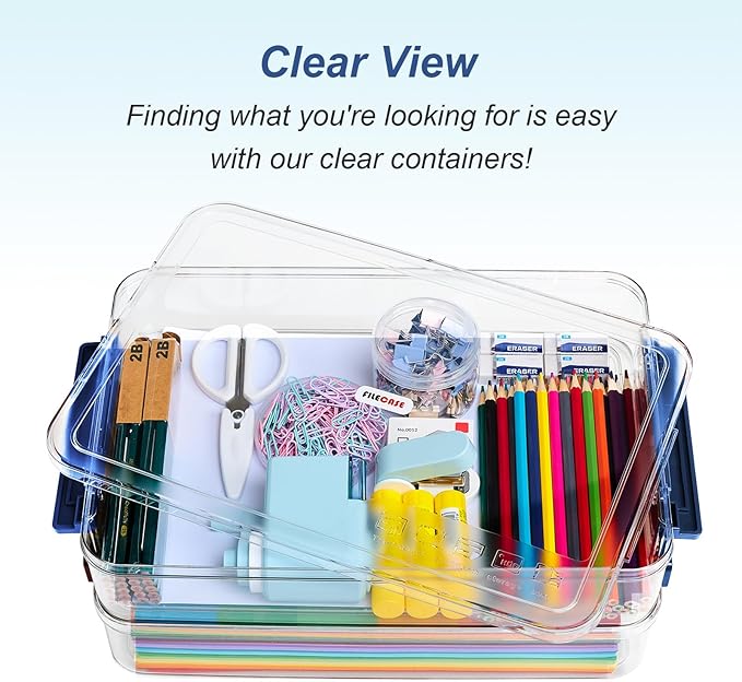 2 Pcs 5.5qt 9 x 13 Plastic Portable Project Case With Snap-Tight Latch Clear Stackable Storage Box With Lids Organizer Container For A4 File Photo Documents Scrapbook Craft Art Supplies - Image 5