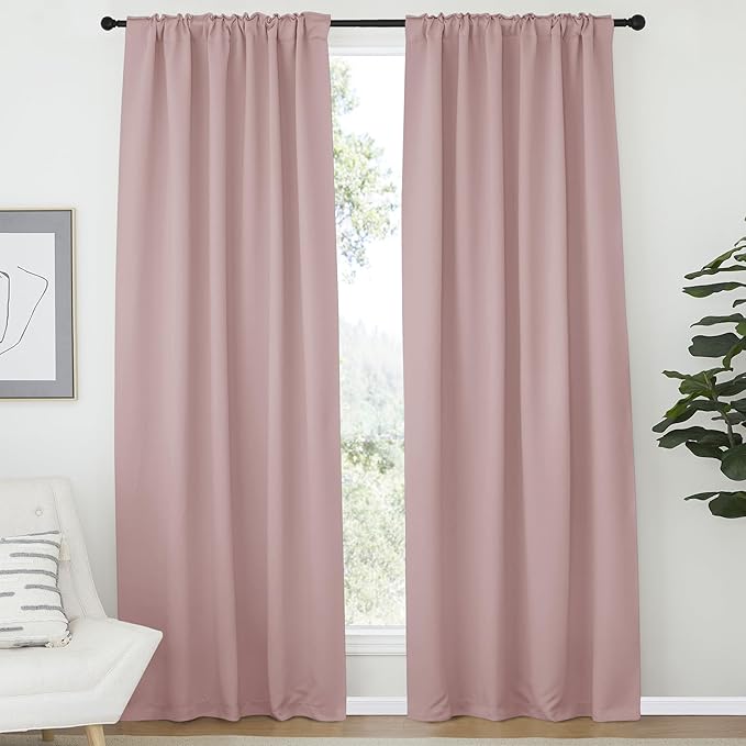 NICETOWN Light Reducing Curtain Panels Window Draperies - (Blush Pink Color) 52x84 inch, 2 Pieces, Insulating Room Darkening Drapes for Bedroom - Image 2