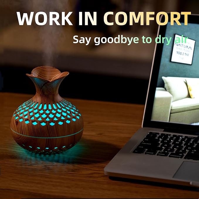 Colorful Cool Mini Humidifier, Flower Shape USB Personal Desktop Humidifier for Car, Office Room, Bedroom,etc. 2 Mist Modes, 7 colors,Super Quiet (Lightwood) - Image 3