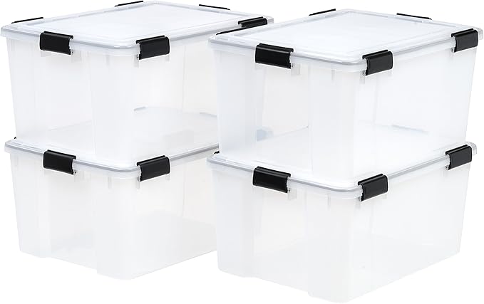IRIS USA 62.8 Quart Plastic Storage Bin Tote Organizing Container with Durable Lid and Seal and Secure Latching Buckles, 4 Pack by IRISUSA