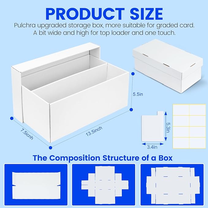 Pulchra 2 Pack Trading Graded Card Storage Box - 2 Rows Graded Card Case Holds 88 PSA Slab Cards, Graded Card, Cardboard Holder Organizer Boxes with Dividers for Sport Cards PSA/GMA/CSG/SGC/HGA/MTG - Image 2
